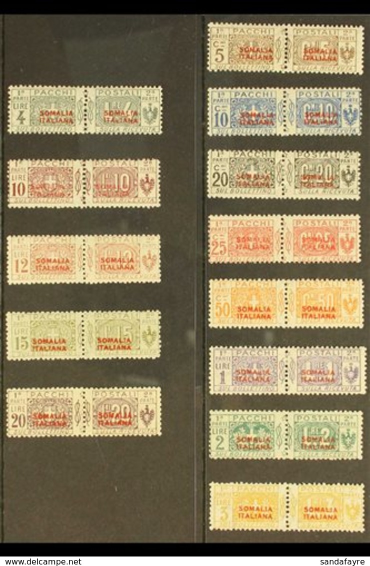 SOMALIA  PARCEL POST 1926 Overprints In Red Complete Set (Sassone 30/42, SG P80/92), Fine Mint Horizontal Pairs, Many Va - Andere & Zonder Classificatie