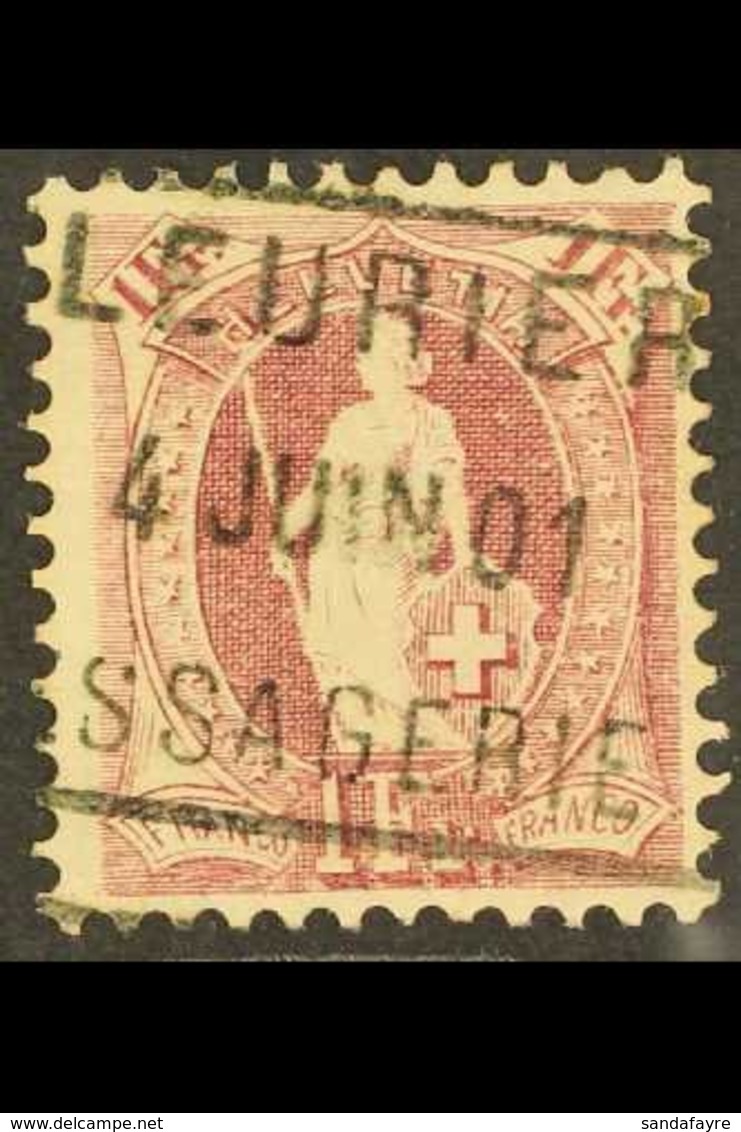 1882-1903  1f Claret Standing Helvetia Perf 11½x12 (SG 160, Michel 63 Y Db, Zumstein 71E), Fine Used With Fully Dated Bo - Autres & Non Classés