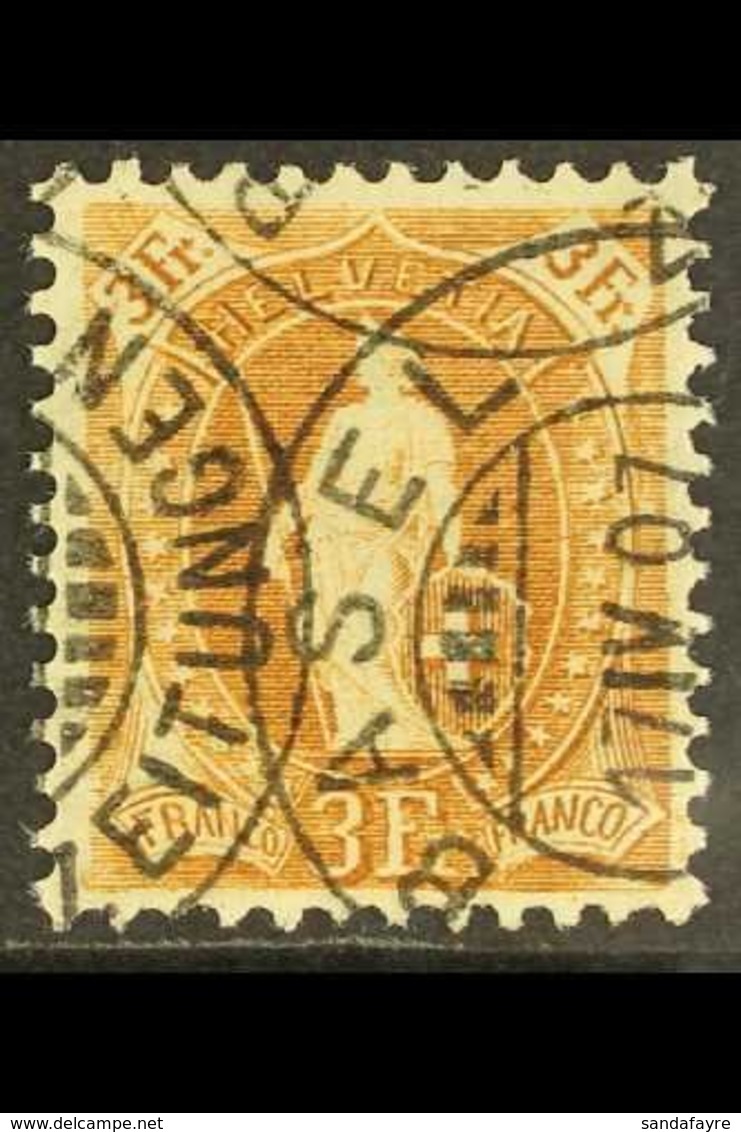 1905-07  3f Bistre-brown Standing Helvetia Perf 11½x12 (SG 213, Michel 80 D, Zumstein 92C), Very Fine Used With Fully Da - Autres & Non Classés