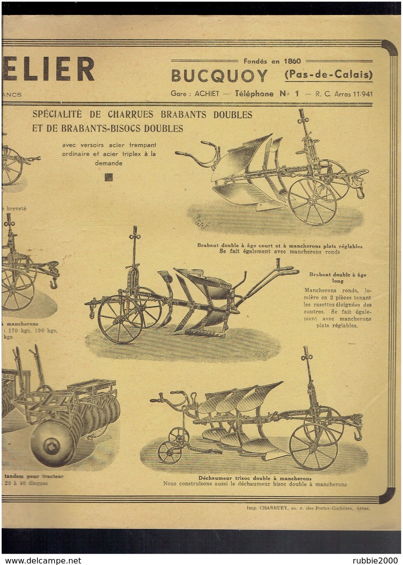 MATERIEL AGRICOLE ETABLISSEMENTS CANDELIER A BUCQUOY PAS DE CALAIS HOUE PULVERISATEUR CHARRUE BRABANT DECHAUMEUR - Tractors