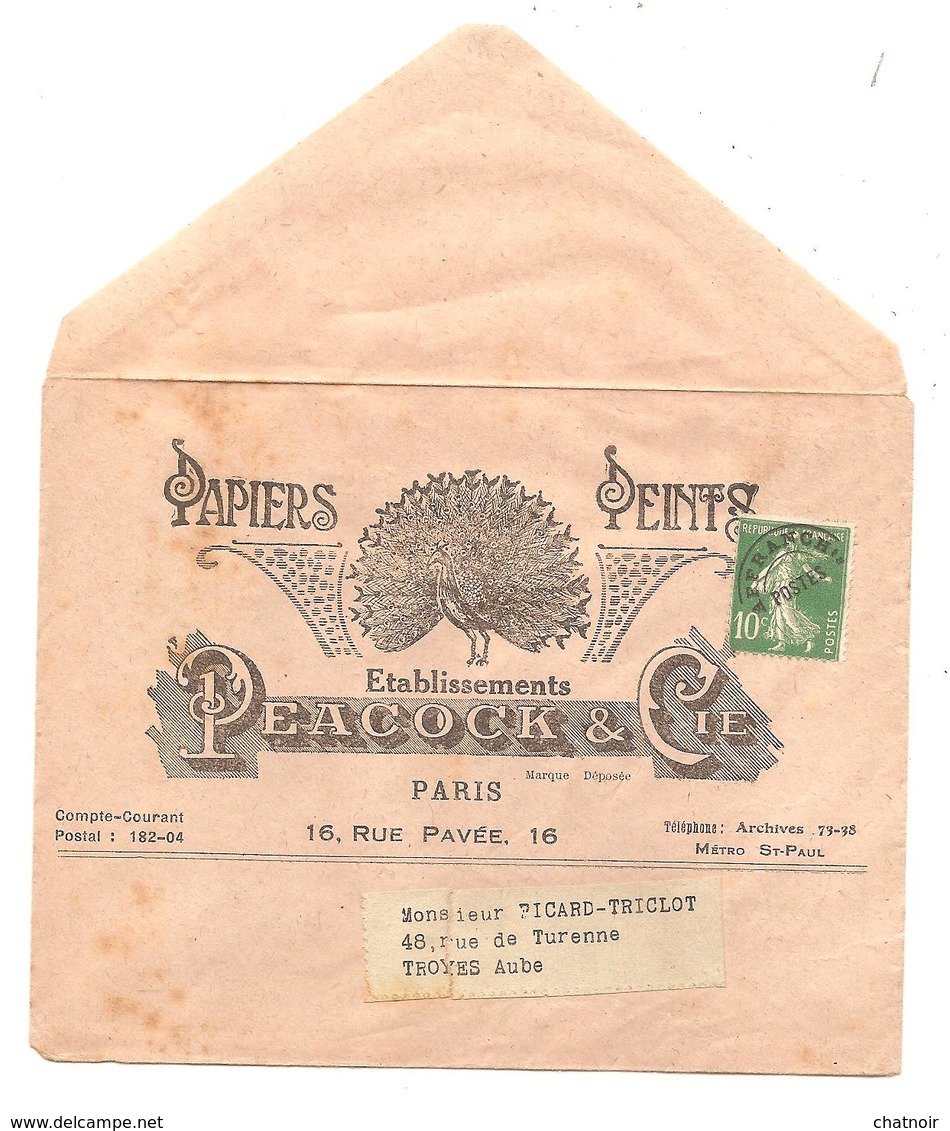 Enveloppe Avec 10 C Semeuse  Preoblitere  /papiers Peints   PARIS - Other & Unclassified