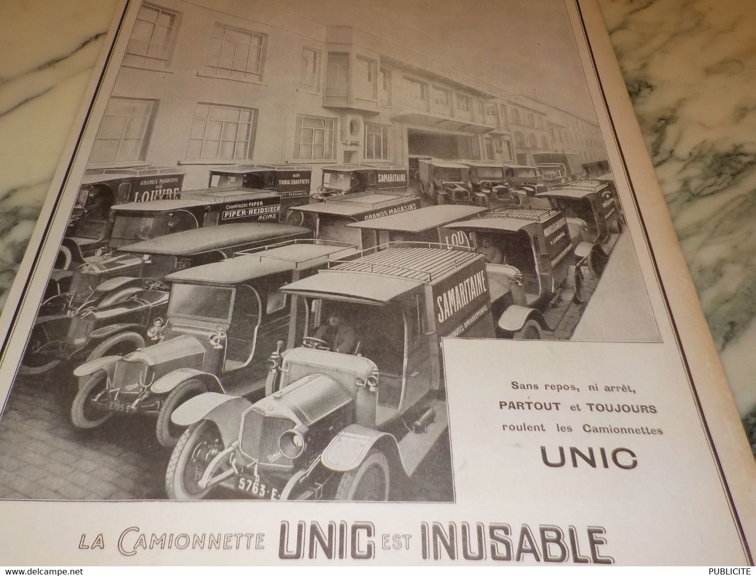 ANCIENNE PUBLICITE INUSABLE CAMIONNETTE UNIC    1923 - Camions