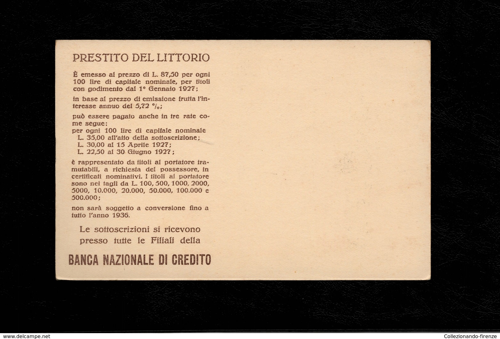 Cartolina Prestito Del Littorio - Fascio Littorio - Zonder Classificatie