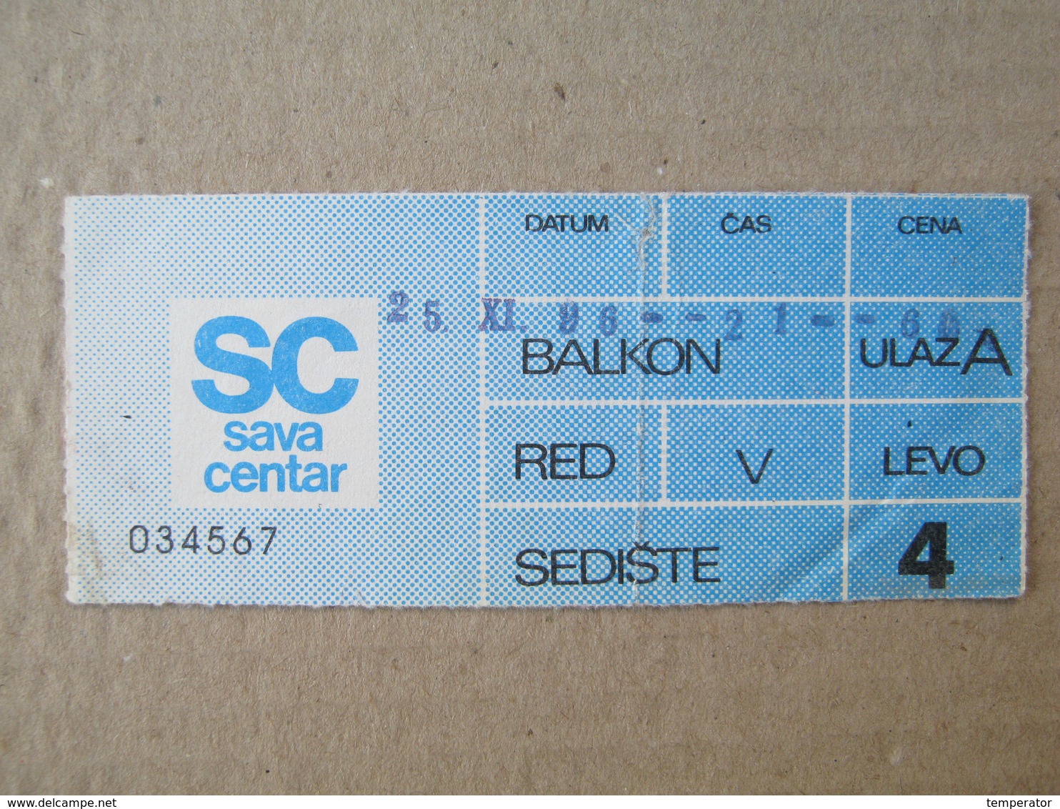 Ticket Concert / Belgrade - Sava Centar, 1996. - Concert Tickets