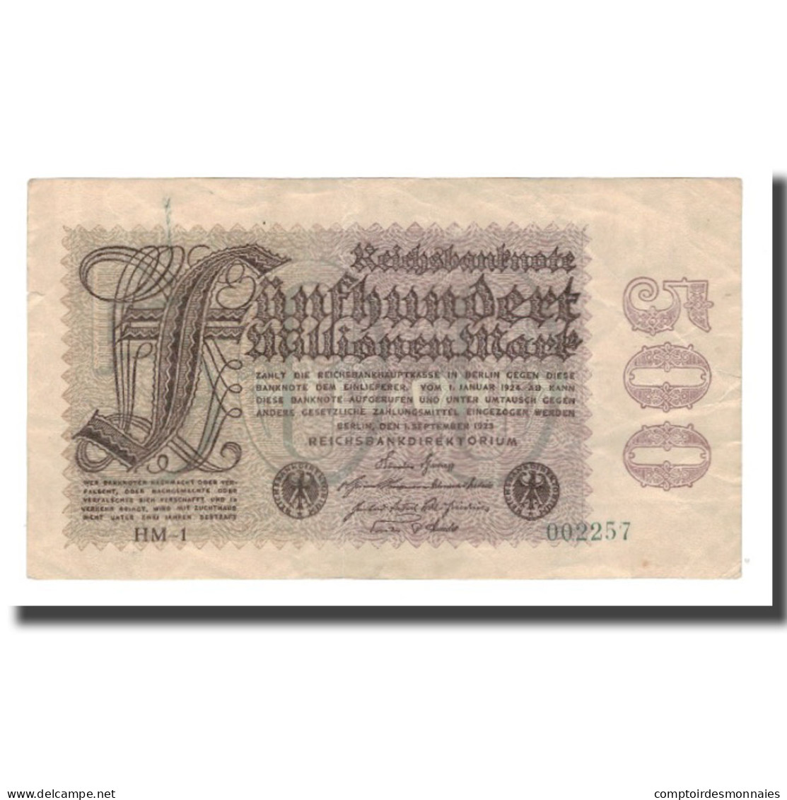 Billet, Allemagne, 500 Millionen Mark, 1923, 1923-09-01, KM:110a, TTB - 500 Mio. Mark