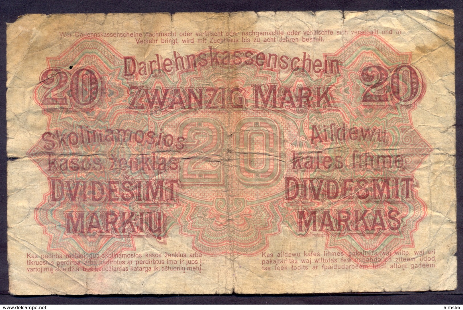 Germany Lithuania - 20 Mark 1918 F Kowno # P- R131 - 1. WK