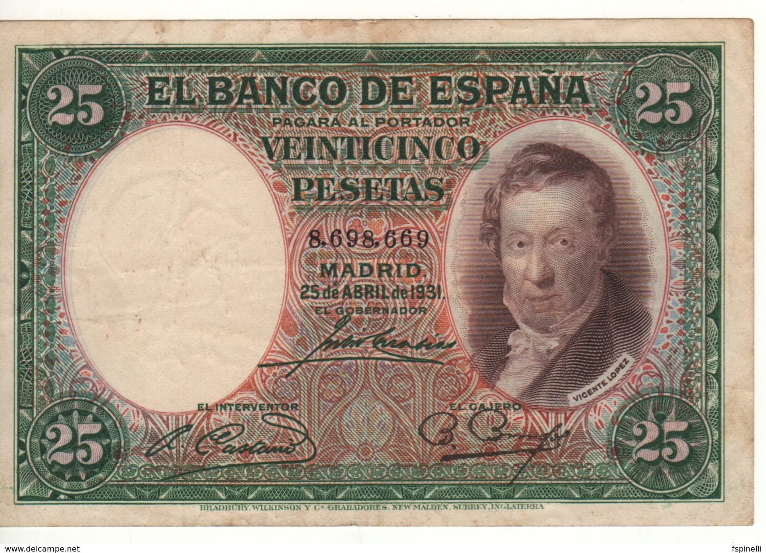 SPAIN 25 Pesetas. 25.4.1931. P81 - 1-2-5-25 Pesetas