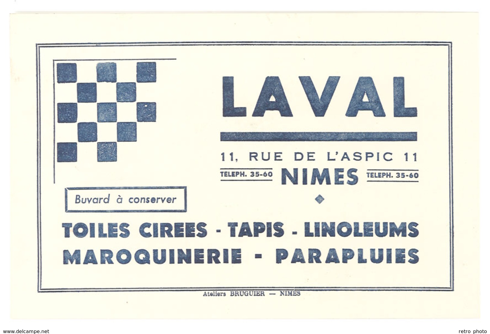 Buvard Nimes, Marque LAVAL , Toiles Cirées, Tapis, Linoleums, Parapluies ... (DD) - L
