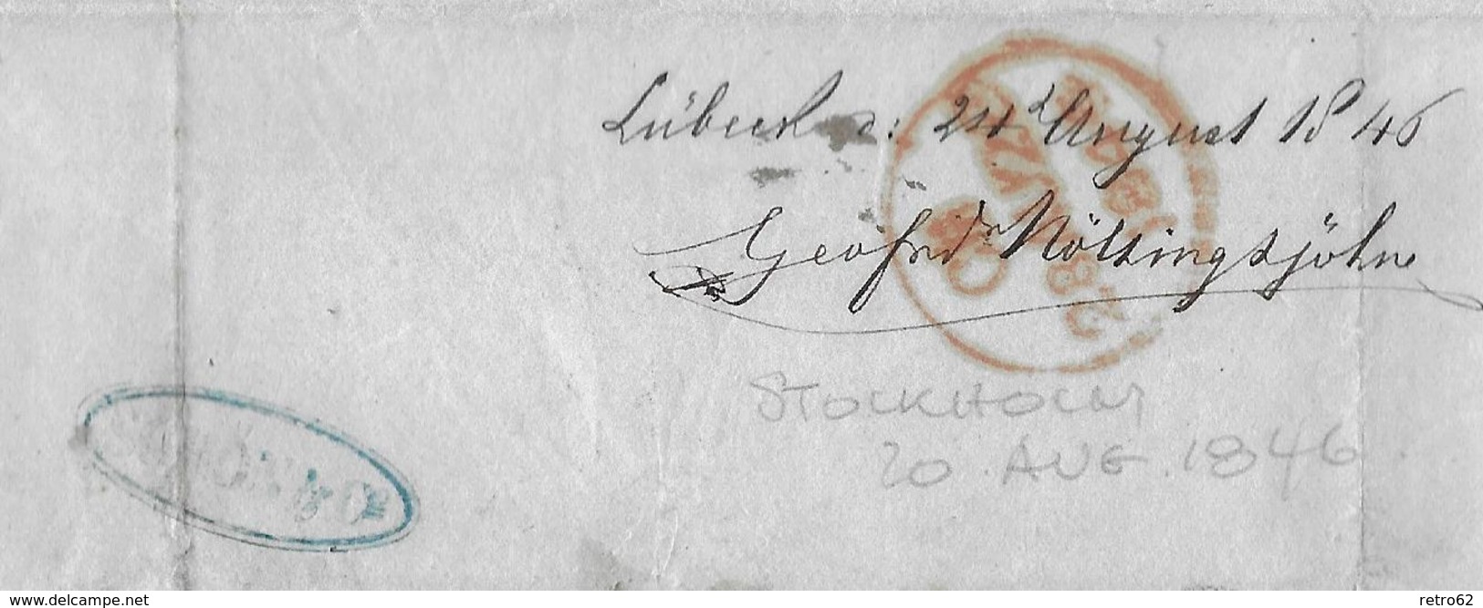 1846 SCHWEDEN → Forwarder Brief Stockholm Nach Schweden über Agenten In Lübek Weiter Via Stadtpostamt HAMBURG - ... - 1855 Vorphilatelie