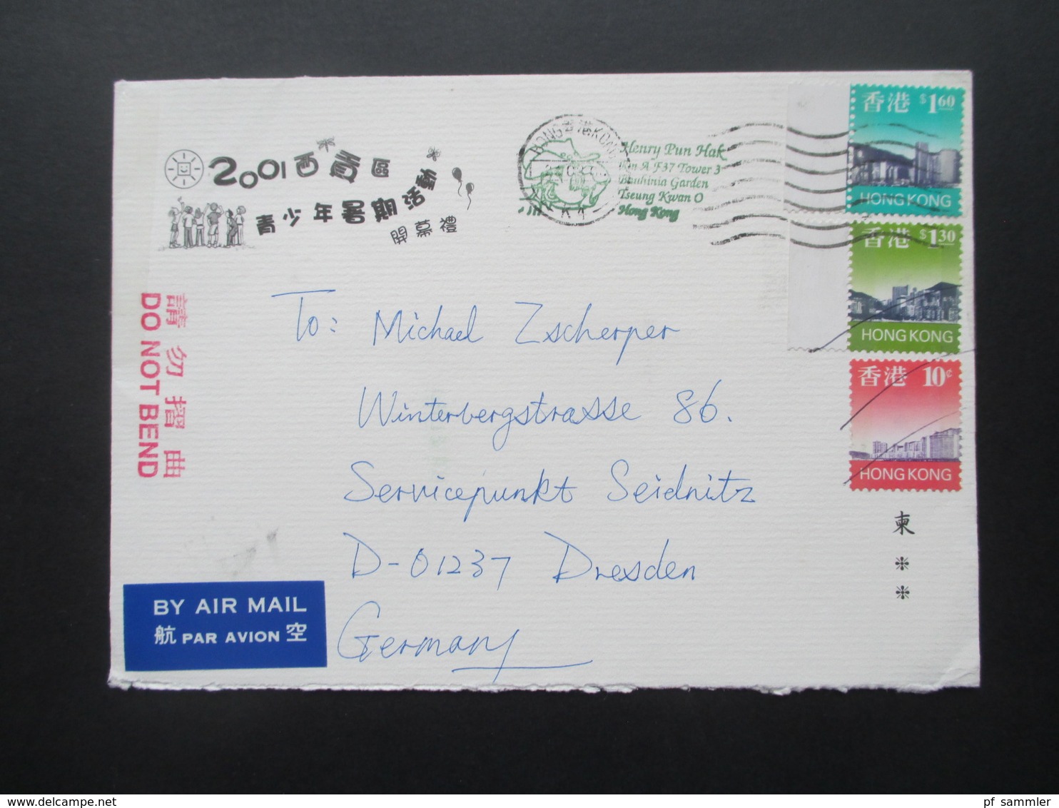 Hong Kong Um 2000 Air Mail / Luftpost Nach Dresden - Lettres & Documents