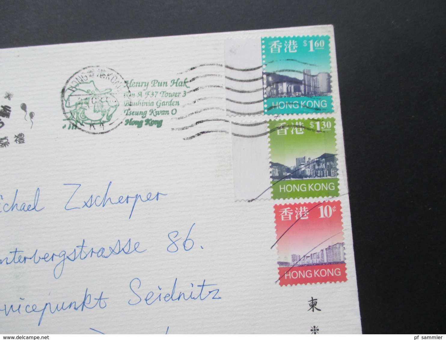 Hong Kong Um 2000 Air Mail / Luftpost Nach Dresden - Lettres & Documents