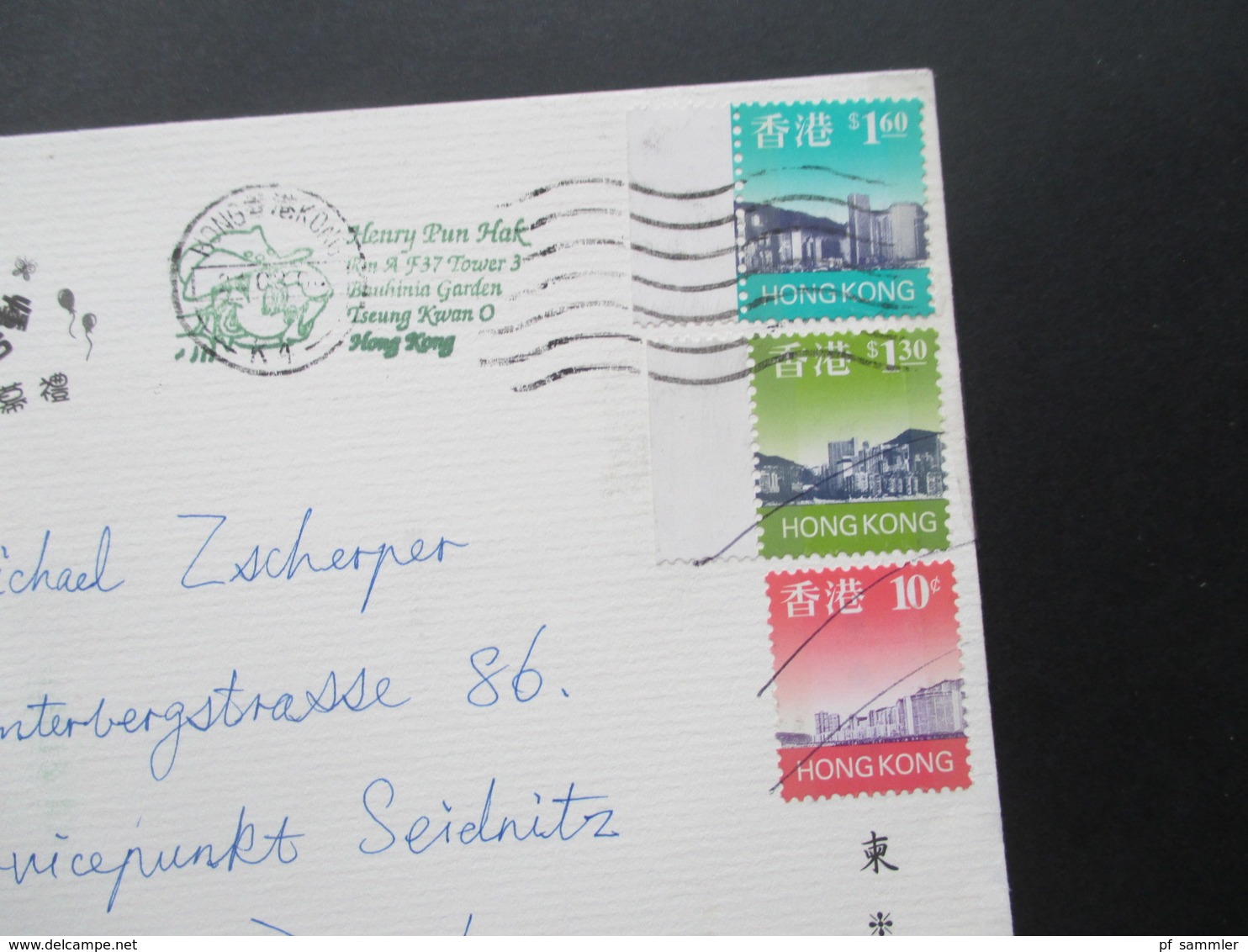 Hong Kong Um 2000 Air Mail / Luftpost Nach Dresden - Brieven En Documenten