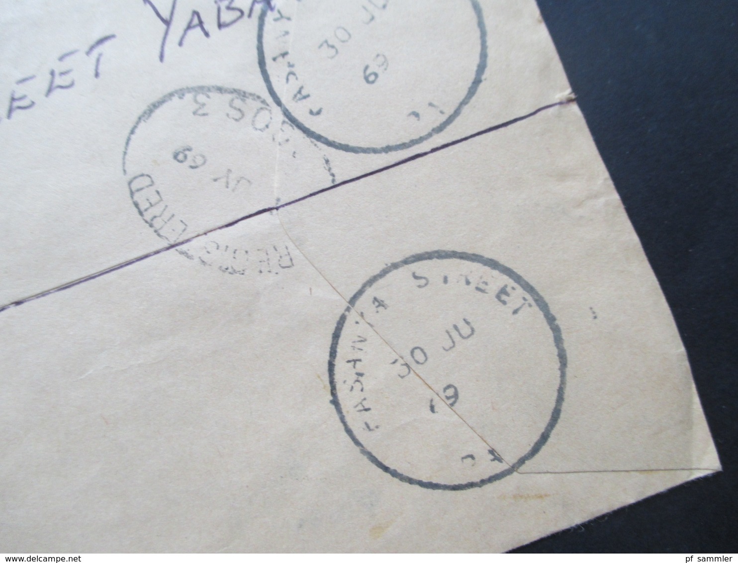 Nigeria 1969 Air Mail / Luftpost Einschreiben Handschriftl Geänderter R Zettel Fasanya Nach Dresden Mit Je 8 Stempeln - Nigeria (1961-...)