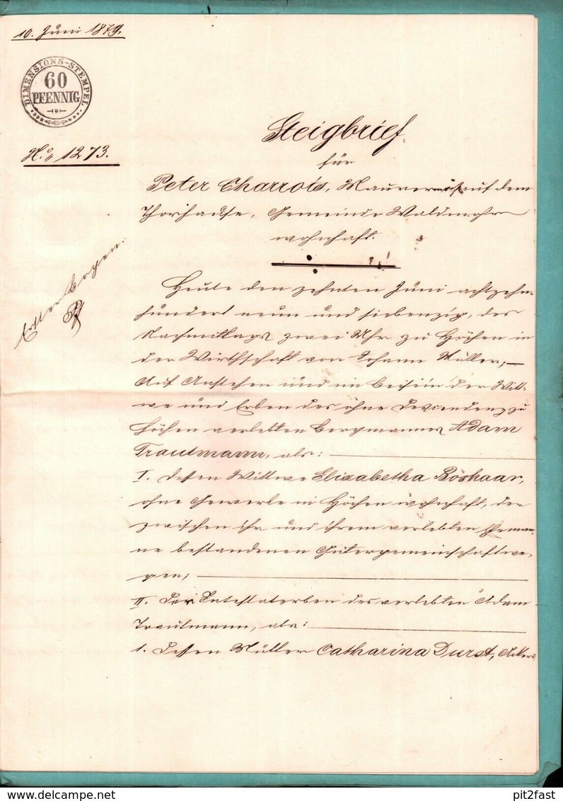 Dokument Adel , 8 Seitiger Steigbrief , Peter Charrois In Waldmohr B. Kusel 1879 !!! - Kusel