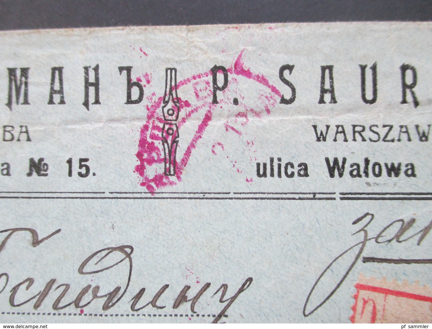 Russland / Polen 1915 Warschau Einschreiben R Zettel No 288 Bapwaba Rückseitig Frankiert Und Violetter Stempel!! - Lettres & Documents