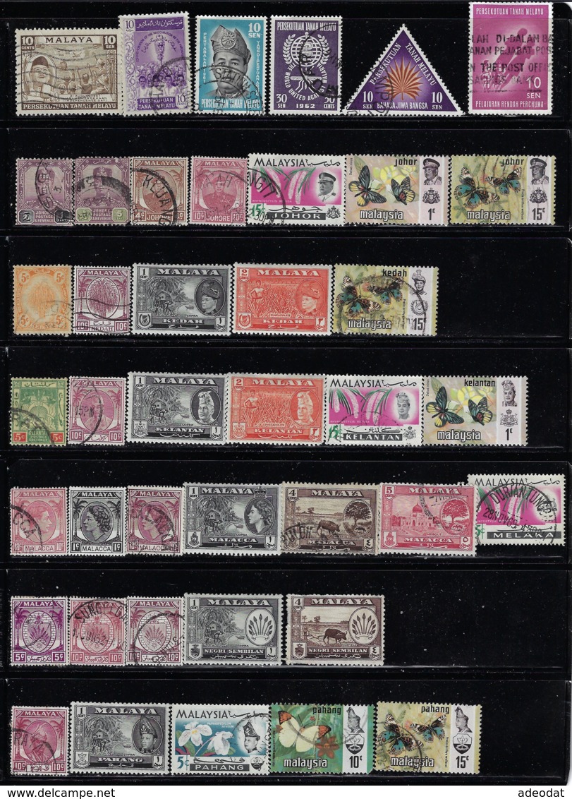 MALAYA-MALAYSIA AND STATES 1904-1971 100 STAMPS CANCELLED SCOTT CAT VAL US$33 - Federation Of Malaya