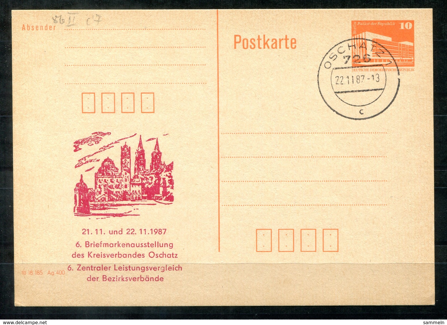 5481 - DDR - Ganzsache P86 II  Mit Priv. Zudruck - Tagesstempel Oschatz (Briefmarkenausstellung) - Privatpostkarten - Gebraucht