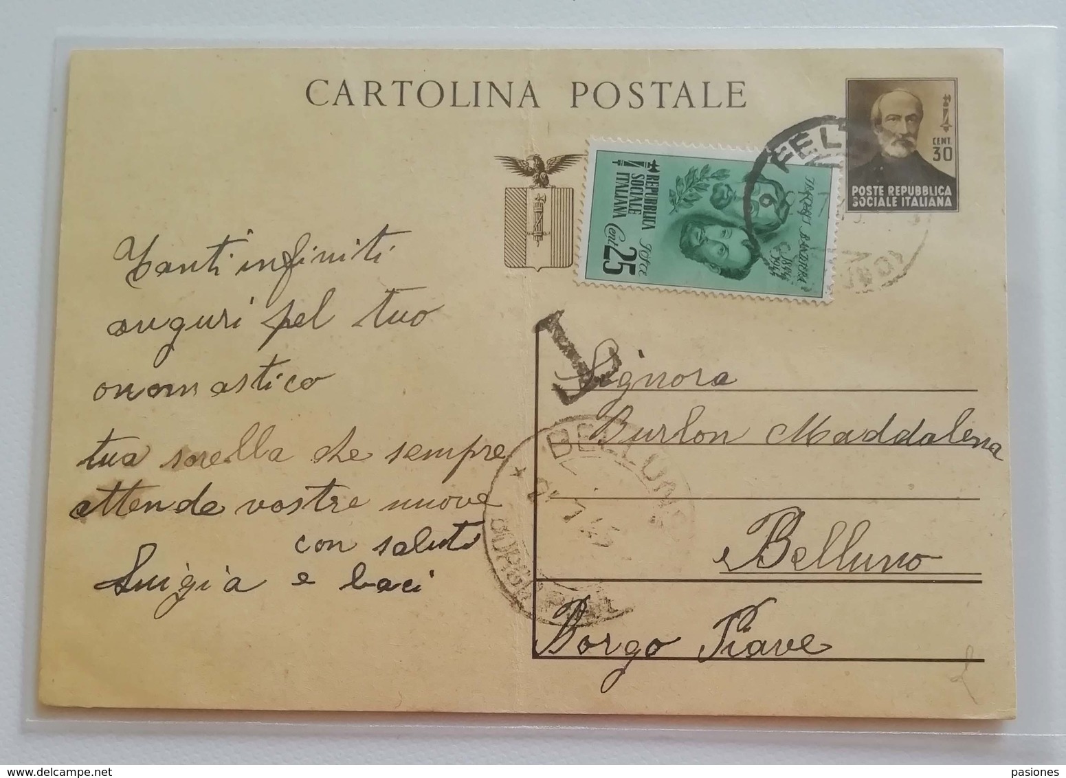 Cartolina Postale Tassata Feltre-Belluno - 23/07/1945 - Entiers Postaux