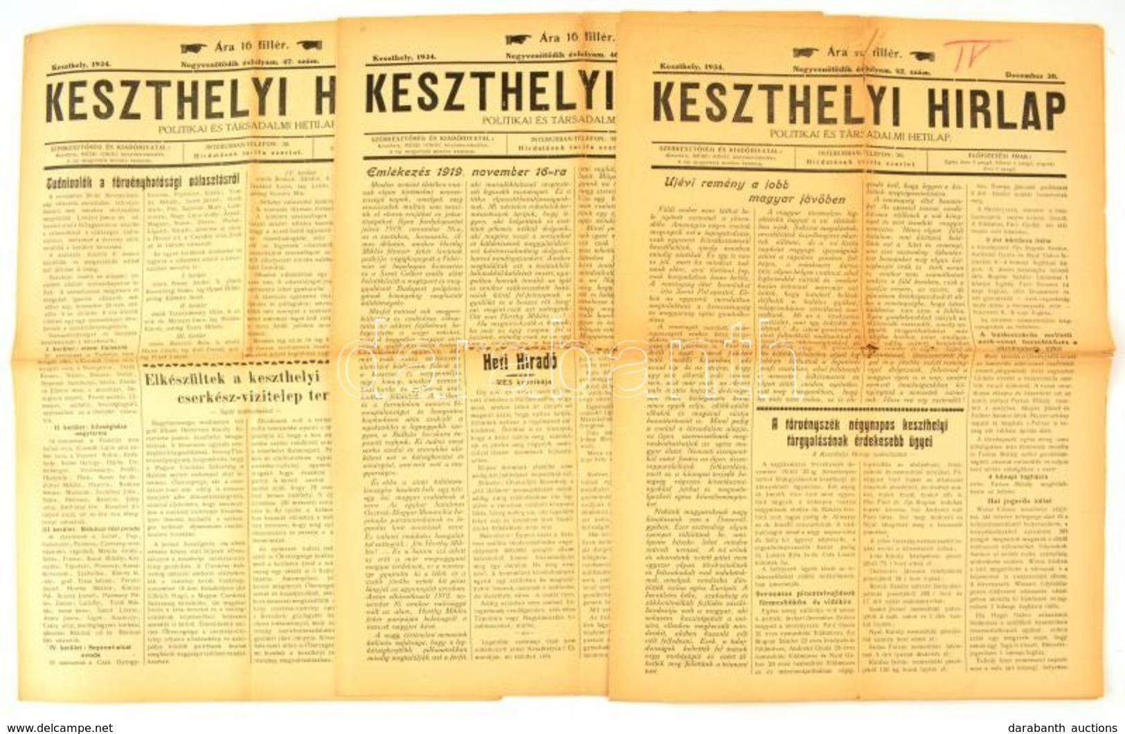 1934 A Keszthelyi Hírlap 3 Db Száma - Unclassified