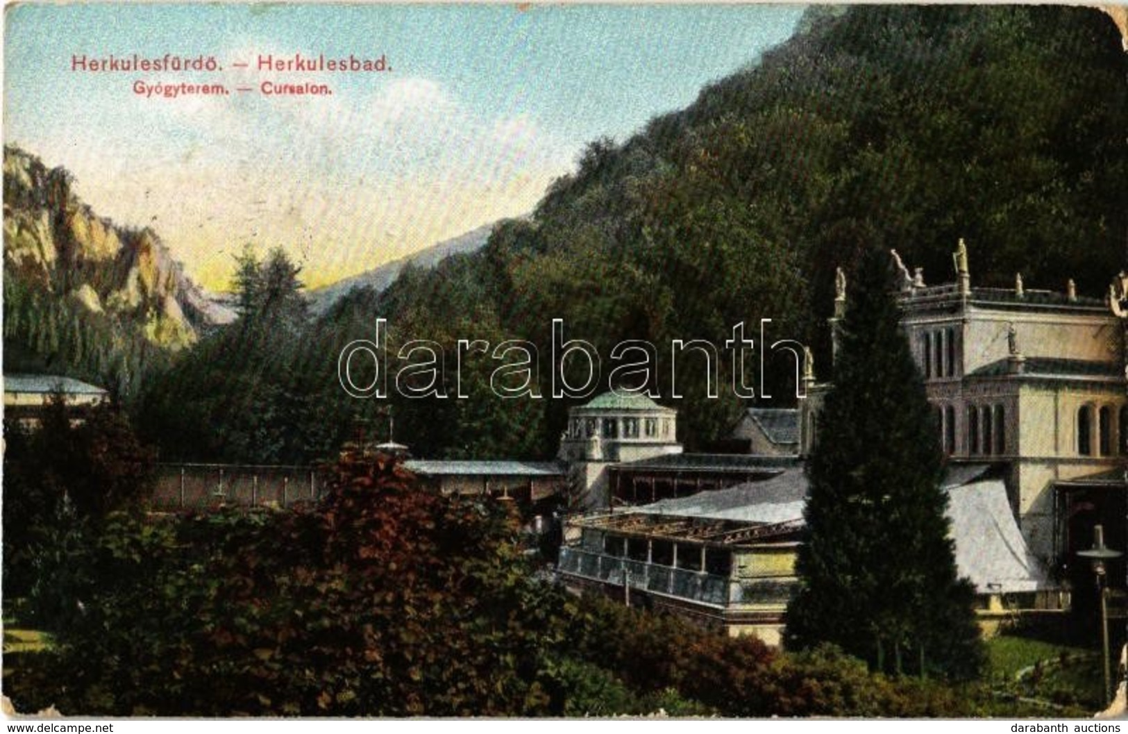 T2/T3 1912 Herkulesfürdő, Herkulesbad, Baile Herculane; Gyógyterem / Cursalon / Spa, Bathing House, Baths (kis Szakadás  - Ohne Zuordnung