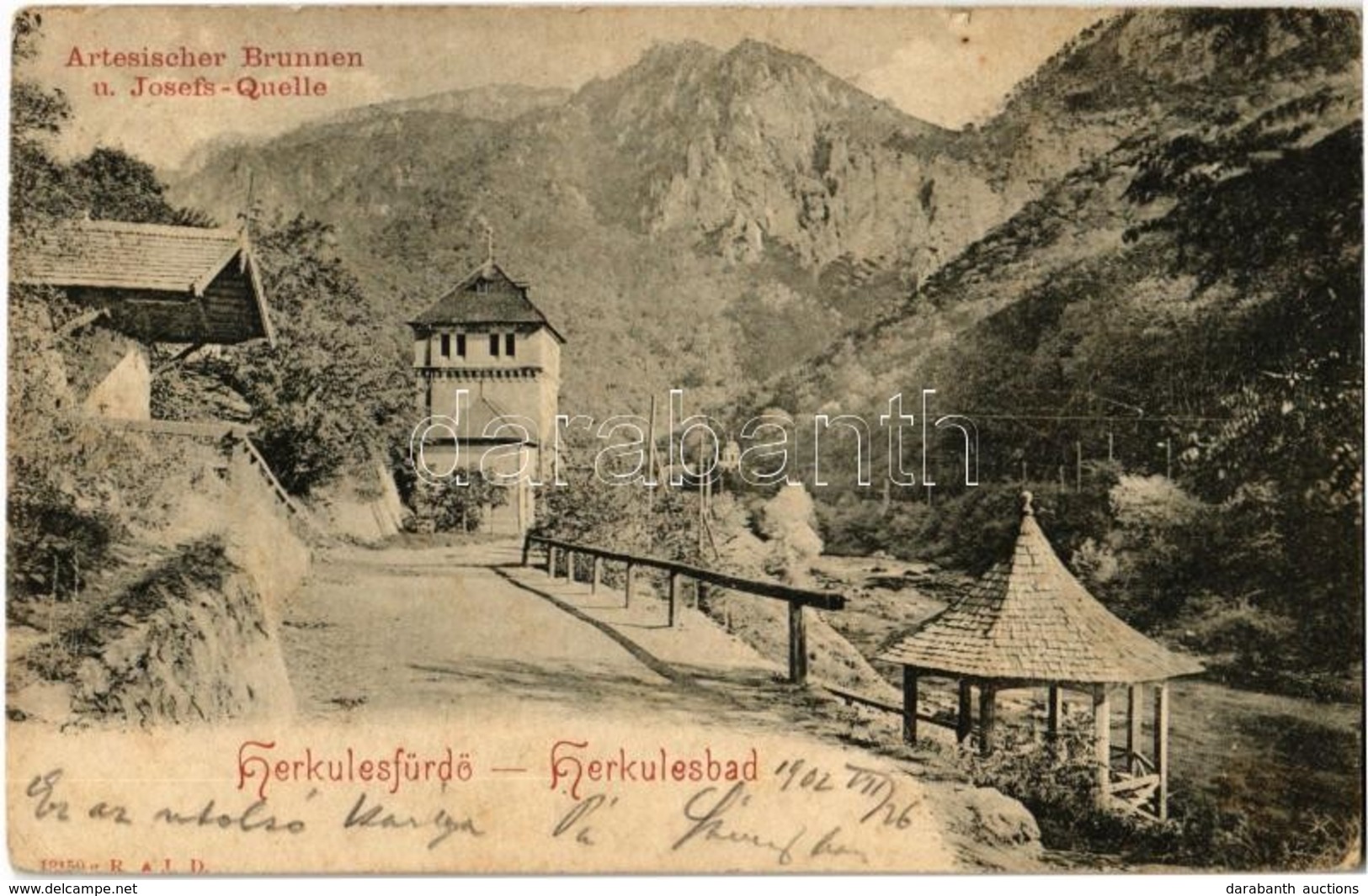 T2/T3 1902 Herkulesfürdő, Herkulesbad, Baile Herculane; Artesicher Brunnen U. Josefs-Quelle / Artézi Kút, József Forrás  - Unclassified