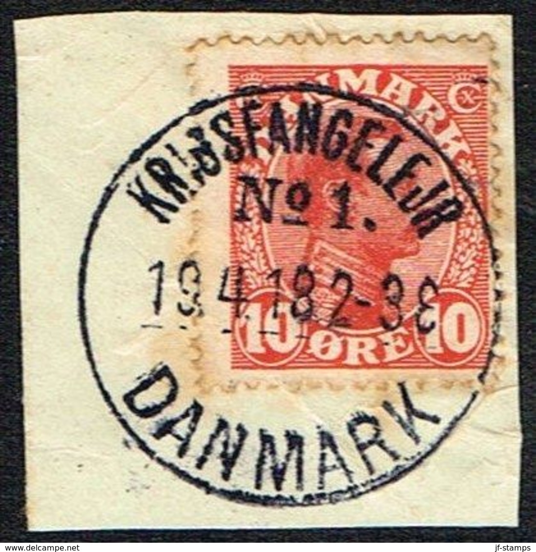 1918. Chr. X. 10 Øre Rød KRIGSFANGELEJR No 1 DANMARK 19. 4. 18.  (Michel 68) - JF165611 - Gebruikt