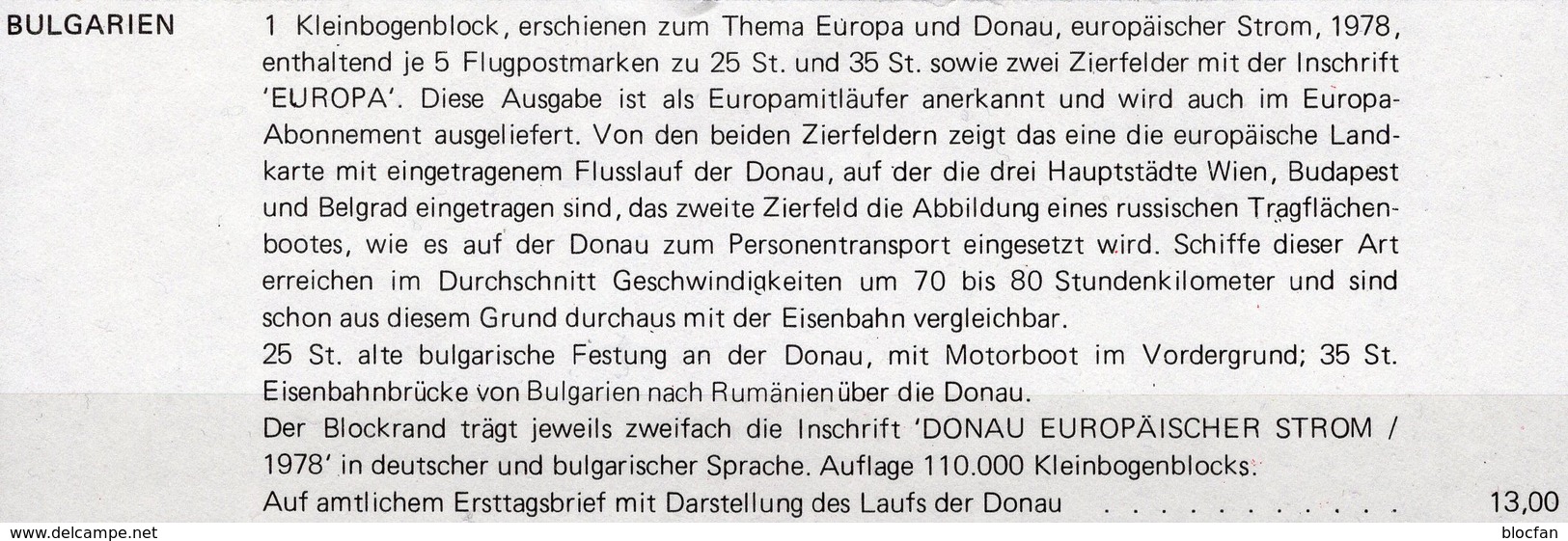 Donau-Kommission EUROPA 1978 Bulgarien 2652/3 KB FDC 24€ Festung Brücken Karte CEPT Hoja Cover Sheetlet Bf BULGARIA - Lettres & Documents