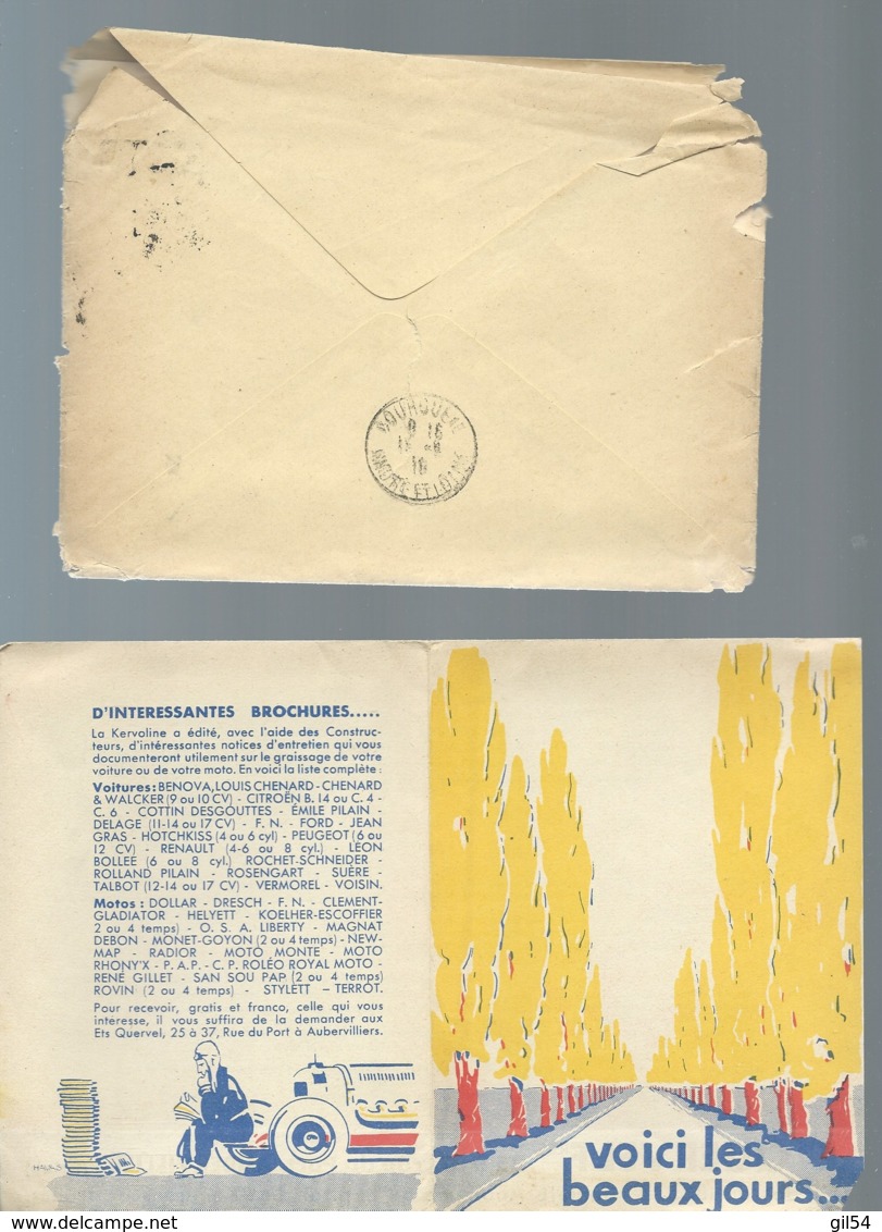 Important Mailing Quervel Frères , Aubervilliers, , Lubrifiants , Tarifs  En 1919   - Bpho2804 - Automobile