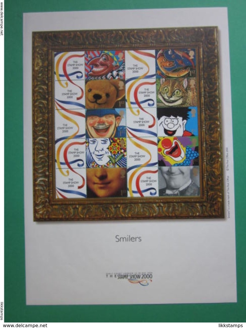 2000 ROYAL MAIL GENERIC SMILERS SHEET ISSUED FOR THE STAMP SHOW 2000. #SS0001 - Smilers Sheets