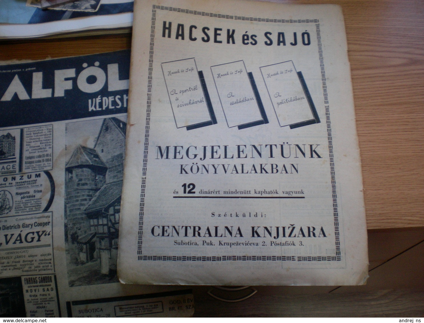 Alfold Kepes Hetilap Subotica 1937 Szabadka  Lanc Lanc Eszterlanc - Lifestyle & Mode