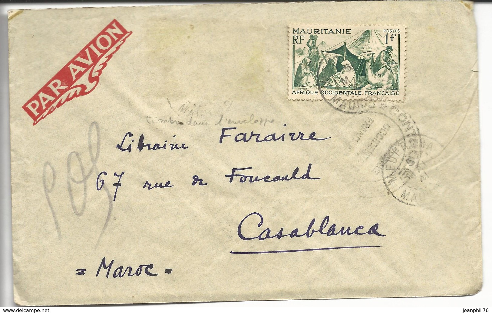 De Mederdra Mauritanie  >>Casablanca" Controle Postal Commission ??/afrique Occidentale Française" - Lettres & Documents