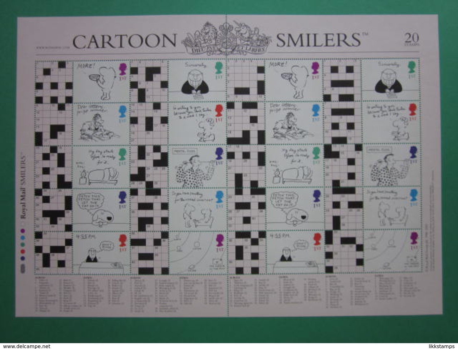 2003 ROYAL MAIL CROSSWORD CARTOONS GENERIC SMILERS SHEET. #SS0016 - Timbres Personnalisés