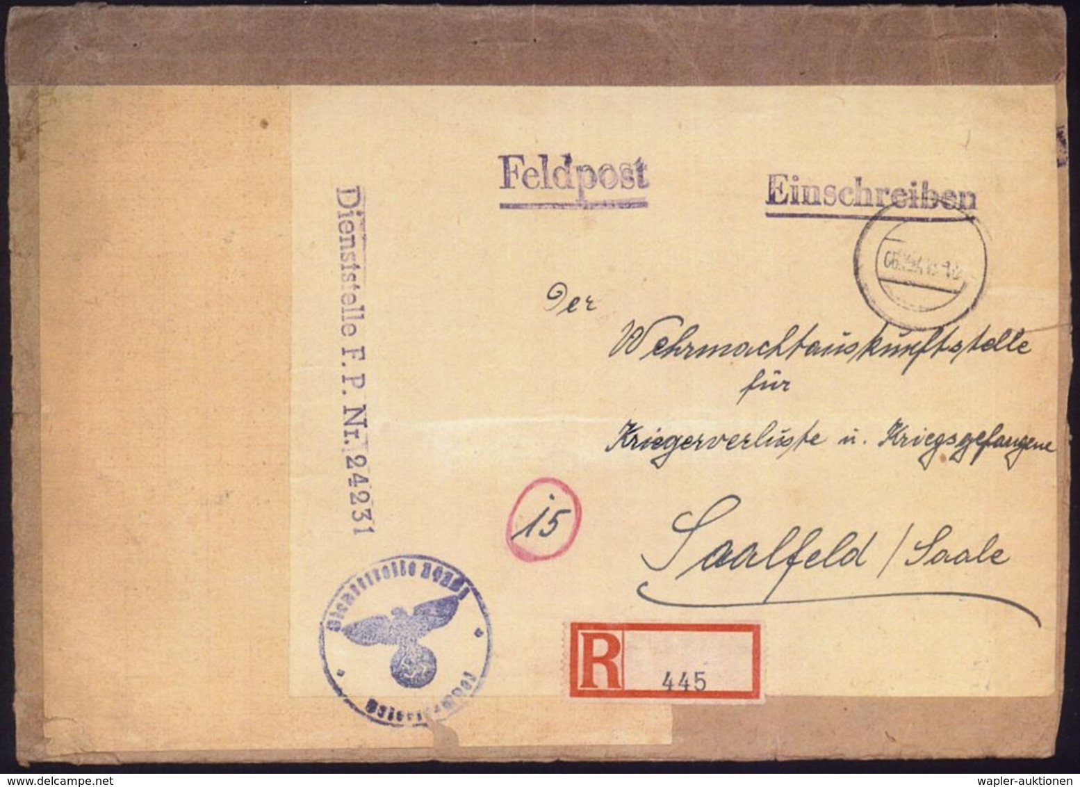 II. WELTKRIEG (1939 - 1945) : DEUTSCHES REICH 1944 (6.12.) Stummer 2K-Steg = Tarnstempel + Blanco-RZ + Viol. 1K-HdN + 1L - Guerre Mondiale (Seconde)