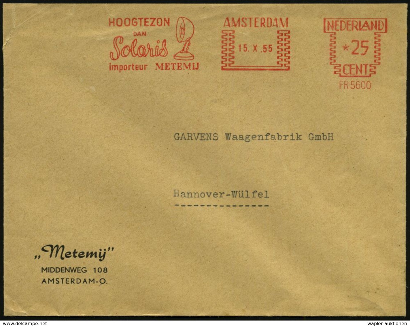 MEDIZINISCHE AUSRÜSTUNG & INSTRUMENTE : NIEDERLANDE 1955 (15.10.) AFS.: AMSTERDAM/FR5600/HOOGTEZON/DAN/Solaris.. (= Infr - Medizin