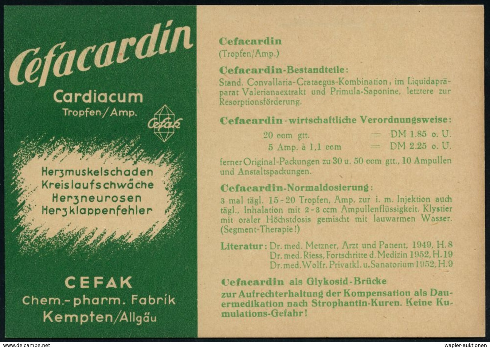 PHARMAZIE / MEDIKAMENTE : (13b) KEMPTEN (ALLGÄU)/ W/ DEUTSCHE/ BUNDESPOST 1953 (6.6.) PFS 4 Pf. Posthorn Auf Zweifarbige - Pharmacy