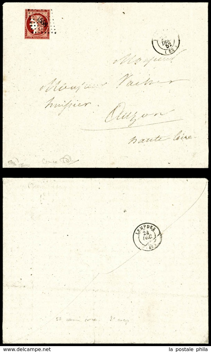 O N°6d, 1f CERISE Obl Petits Chiffres 1558 Sur Lettre D'ISSOIRE Le 23/12/52. Très Jolie Nuance. SUP. R.R. (signé Calves/ - 1849-1876: Période Classique