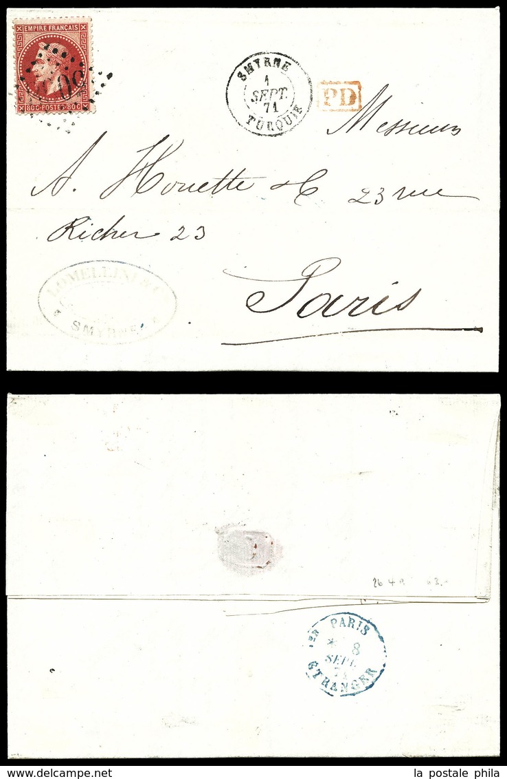 O N°32, 80c Lauré Obl 5098 Sur Lettre De Smyrne Le 1er Sept 71 Pour Paris, Arrivée Le 8 Sept. TB  Qualité: O - 1863-1870 Napoléon III Lauré