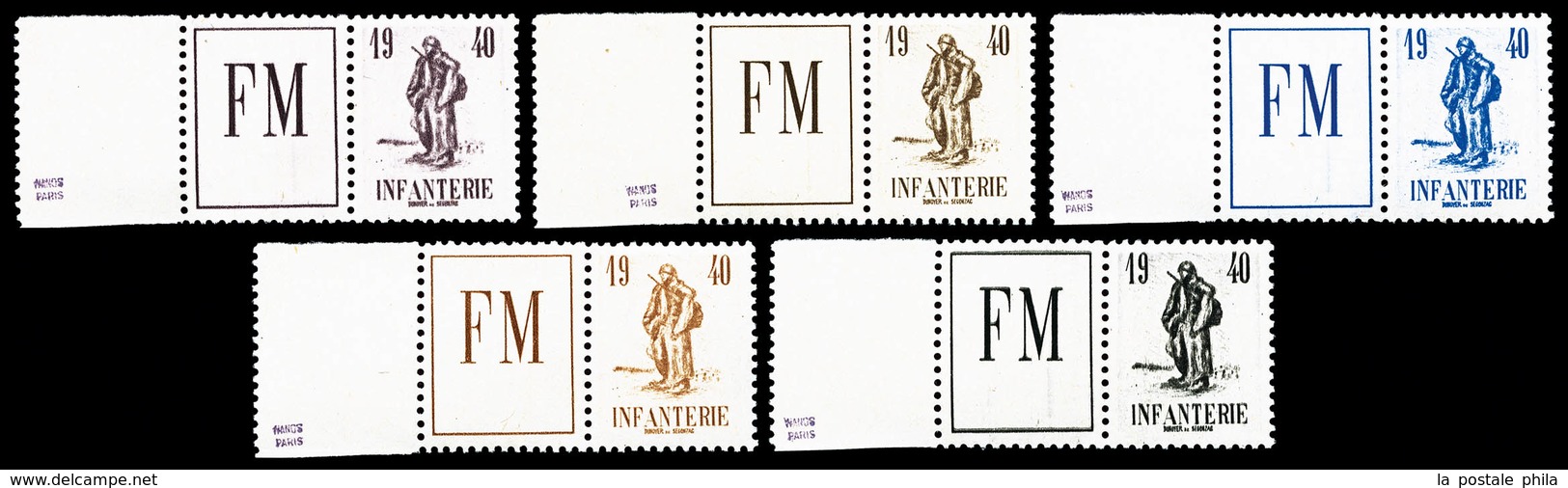 ** N°10A, Non émis: Infanterie, Ensemble De 5 Diptyques De Couleurs Différentes, Tous Bord De Feuilles, Grandes Raretés, - Timbres De Franchise Militaire