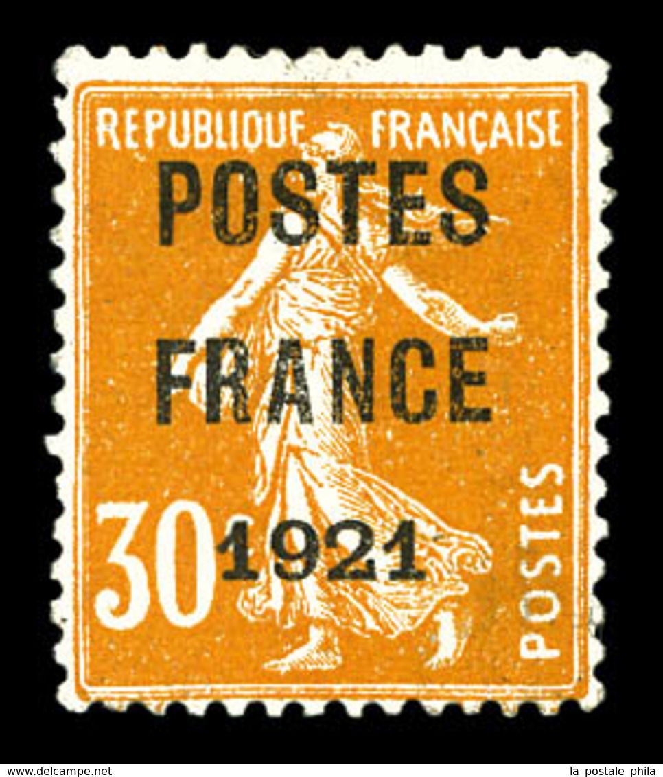 (*) N°35, 30c Orange Surchargé 'POSTE FRANCE 1921', Bon Centrage, RARE DANS CETTE QUALITE, SUPERBE (signé Brun/certifica - 1893-1947