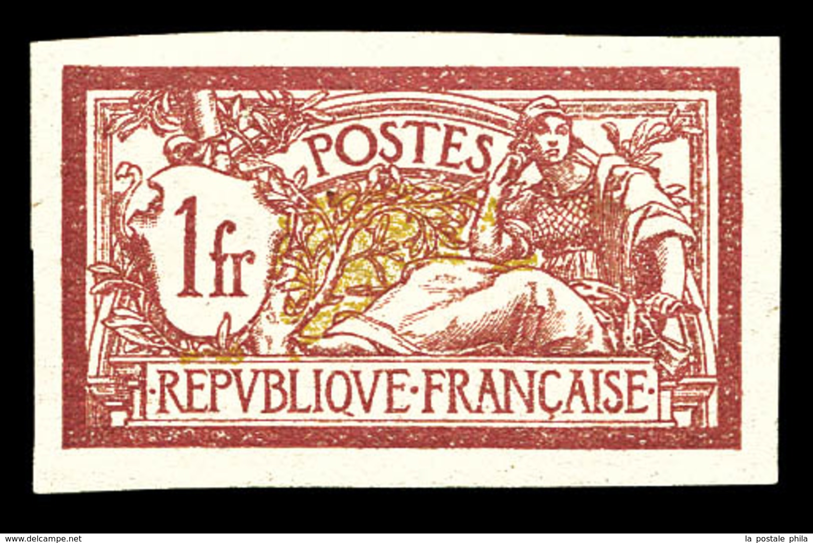 ** N°121, 1F Lie De Vin Et Olive PAPIER GC Non Dentelé, TB (certificat)  Qualité: **  Cote: 500 Euros - Neufs