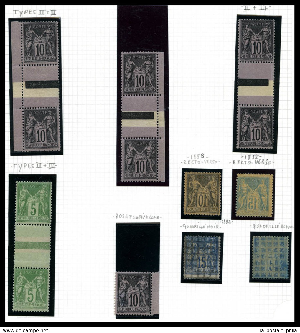 N 1876-1900, Sage, bel ensemble de timbres neufs presenté sur pages d'album, de nombreux multiples, forte cote, qualité