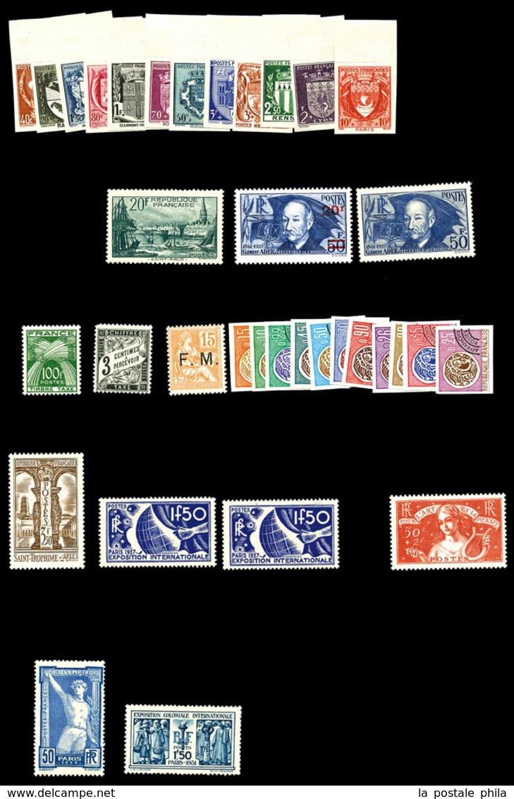 N 1900/1940 , Poste, PA, Blocs, Taxe: Stock de timbres neufs * (qualité variable), comprenant de bonnes valeurs dont Mer