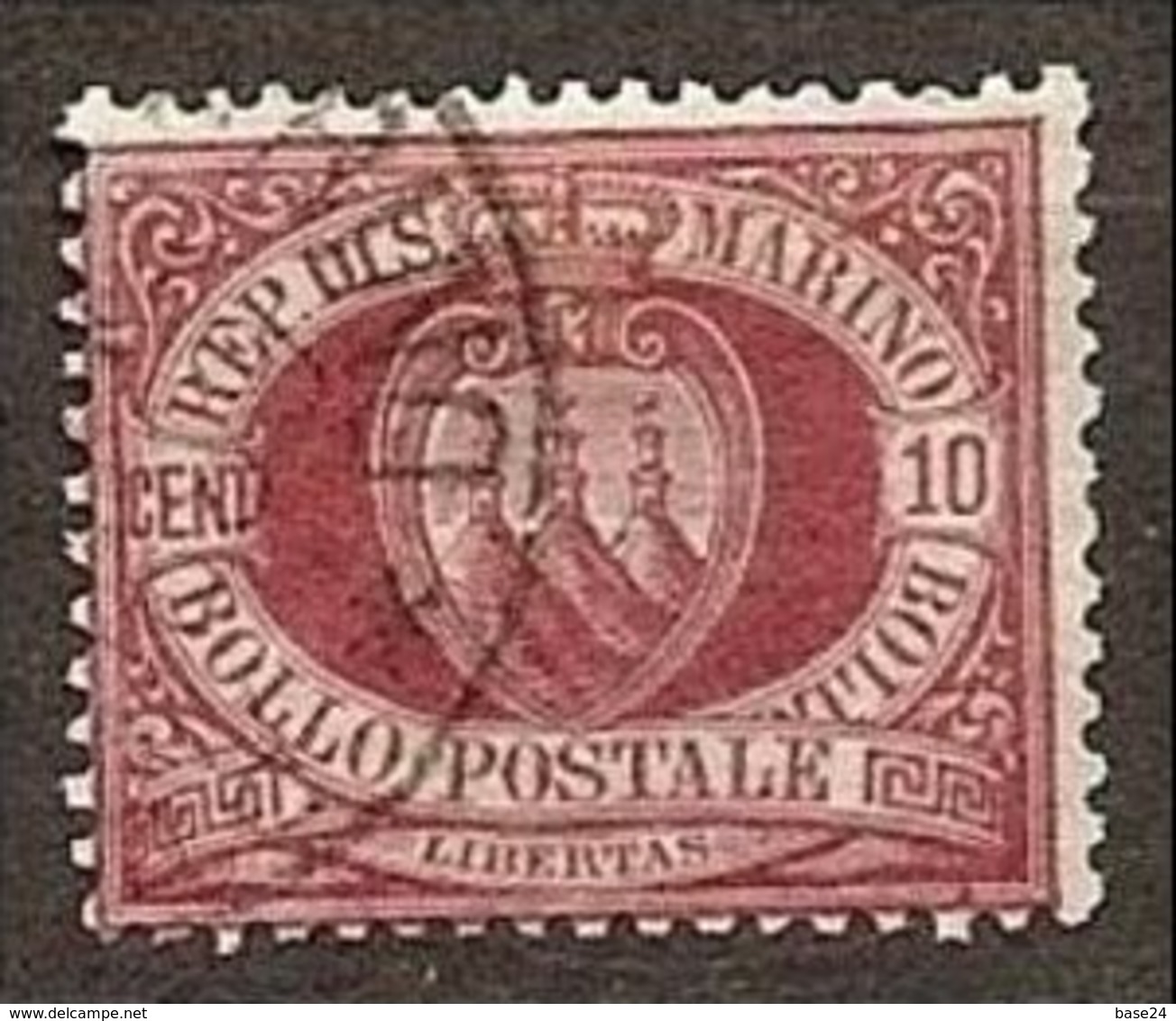 1894 San Marino Saint Marin CIFRA O STEMMA 10c Rosso (28) Usato USED - Oblitérés