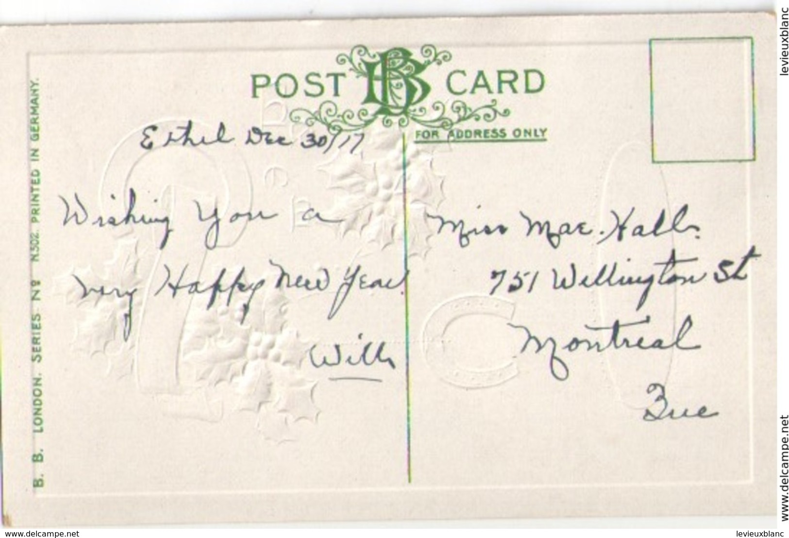Carte Postale Ancienne De Voeux  Greetings Sincere For Thr New Year/Canada / Montréal /1917      CVE175 - Neujahr
