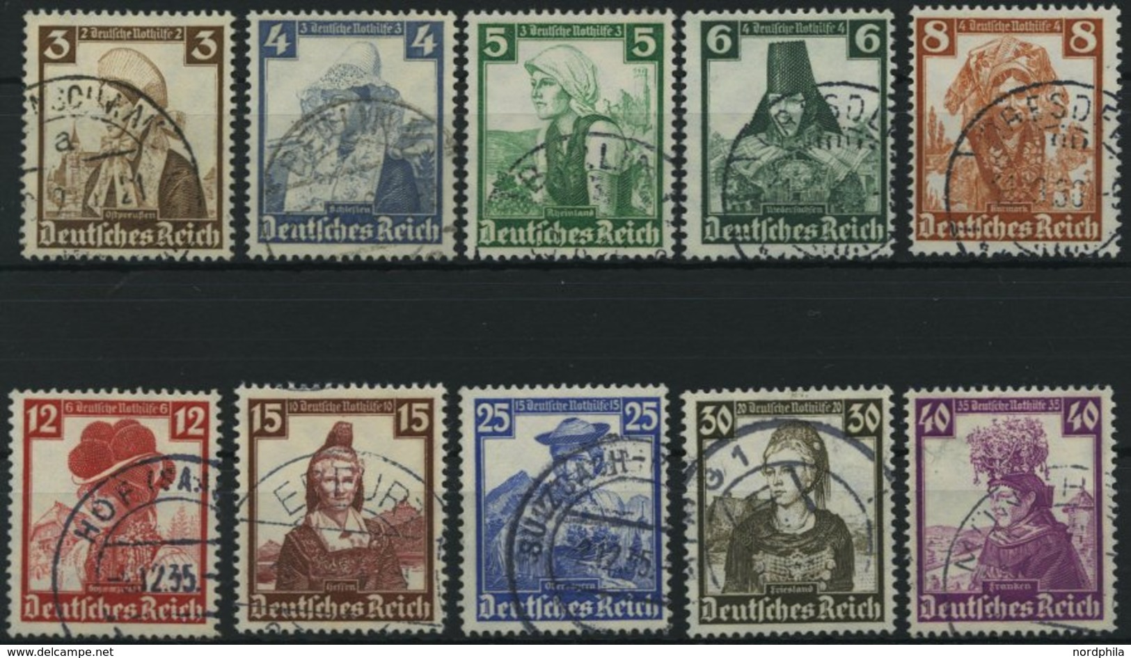 Dt. Reich 588-97 O, 1935, Volkstrachten, Prachtsatz, Mi. 65.- - Other & Unclassified