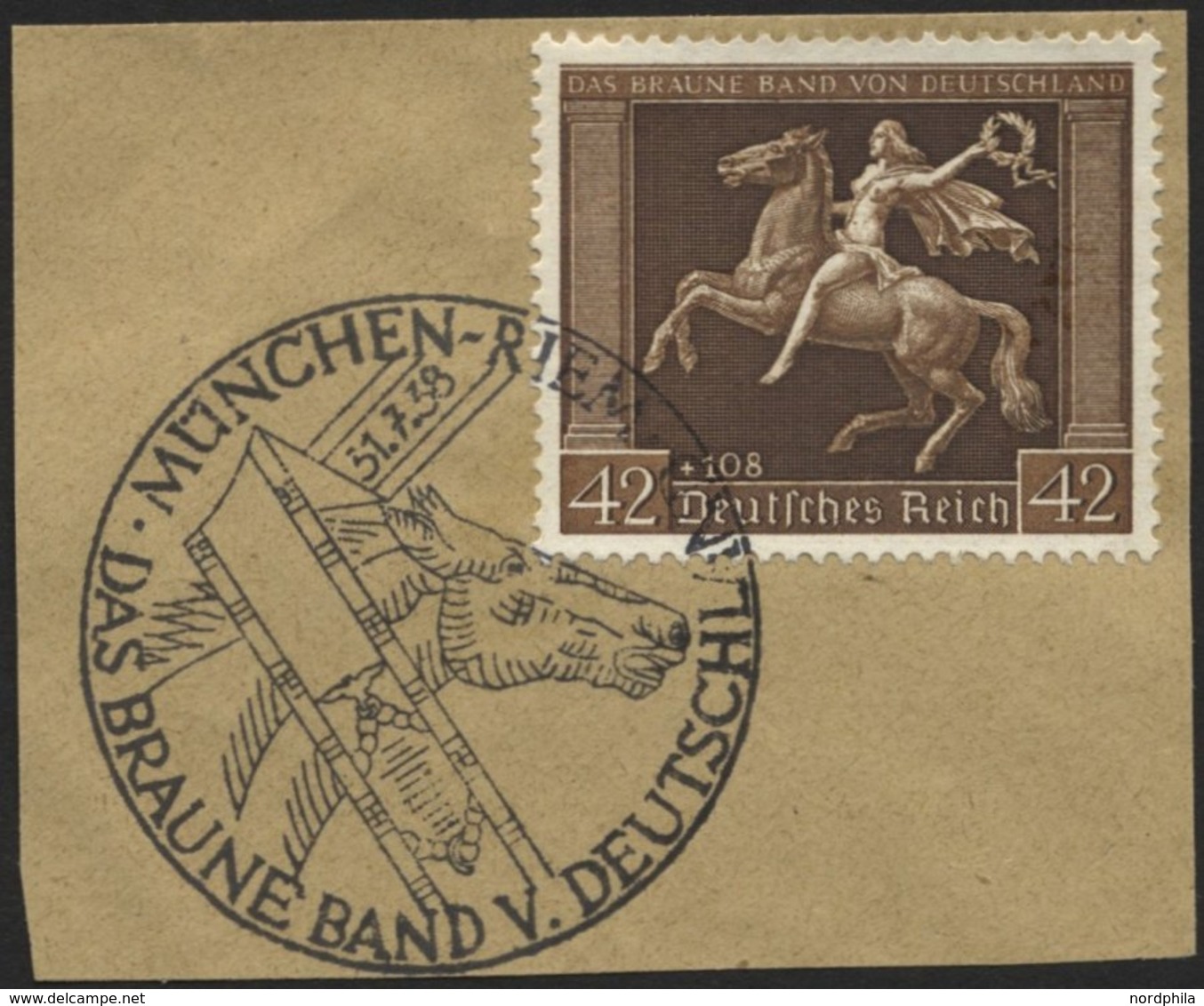 Dt. Reich 671y BrfStk, 1938, 42 Pf. Braunes Band, Waagerechte Gummiriffelung, Sonderstempel, Prachtbriefstück, Mi. (60.- - Other & Unclassified