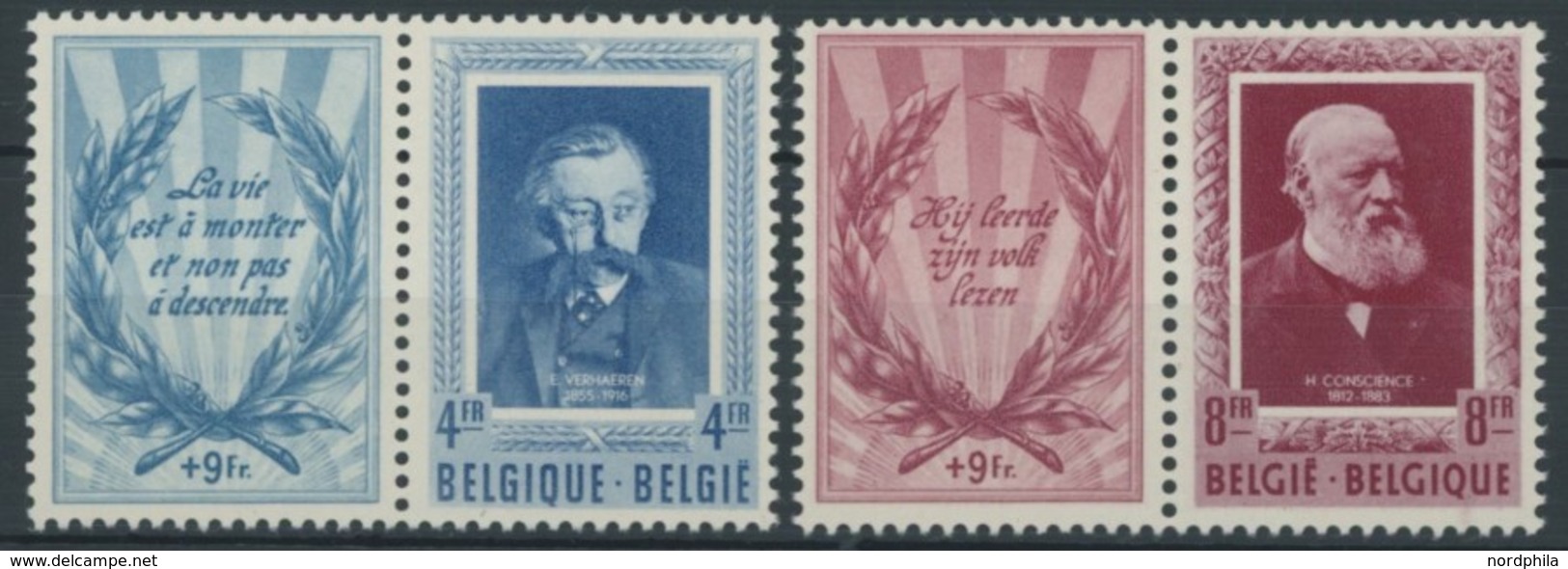 BELGIEN 947/8Zf **, 1952, Schriftsteller Mit Anhängenden Zierfeldern, Postfrisch, Pracht, Mi. 200.- - Other & Unclassified