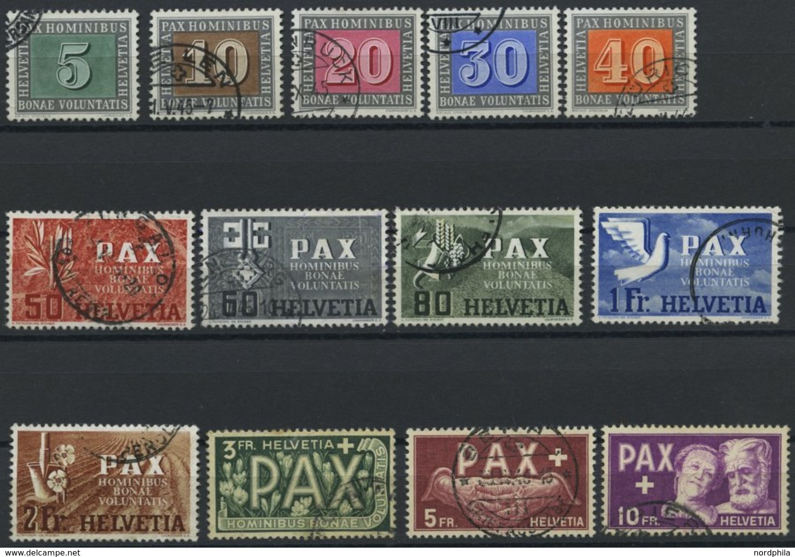 SCHWEIZ BUNDESPOST 447-59 O, 1945, PAX, Satz Feinst/Pracht, Mi. 1000.- - Other & Unclassified