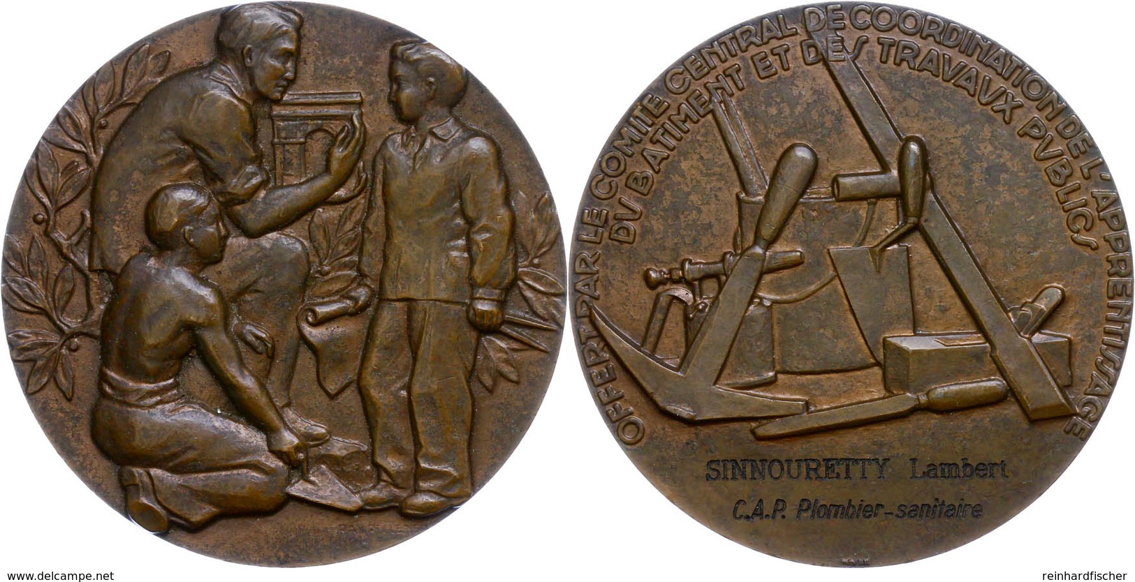 Frankreich, Bronzemedaille (Dm. Ca. 54mm, Ca. 104,05g), O.J., Von (Signatur Unleserlich). Av: Zwei Knaben Einweisender L - Andere & Zonder Classificatie