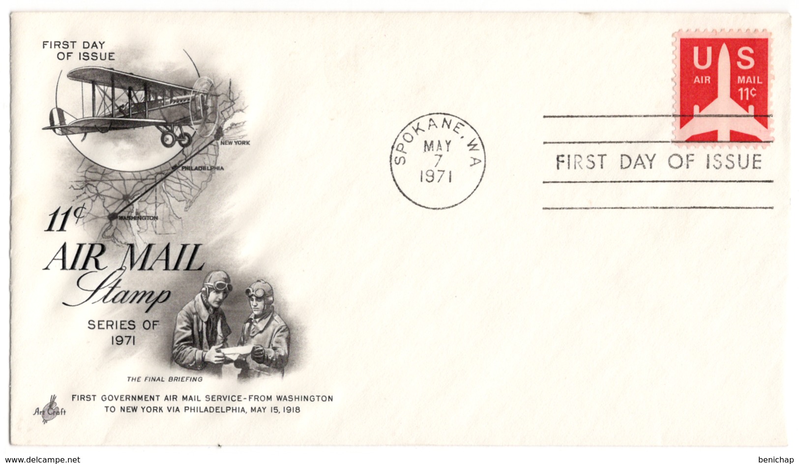 (R19) FDI - FIRST GOVERNMENT AIR MAIL SERVICE FROM WASHINGTON TO N.Y. - EXPO ADVERTISING MARK - SPOKANE  - 1971. - 1971-1980